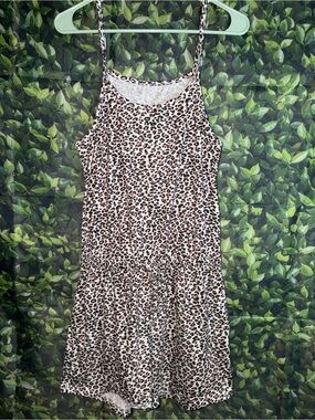 Leopard Print Sleeveless Romper - Women's Beige/Brown